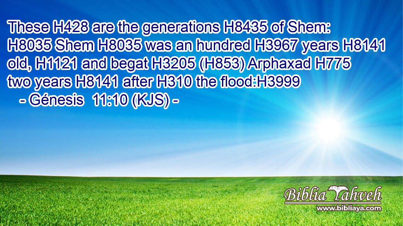 These H428 are the generations H8435 of Shem: H8035 Shem H8035 was an hundred H3967 years H8141 old, H1121 and begat H3205 (H853) Arphaxad H775 two years H8141 after H310 the flood:H3999