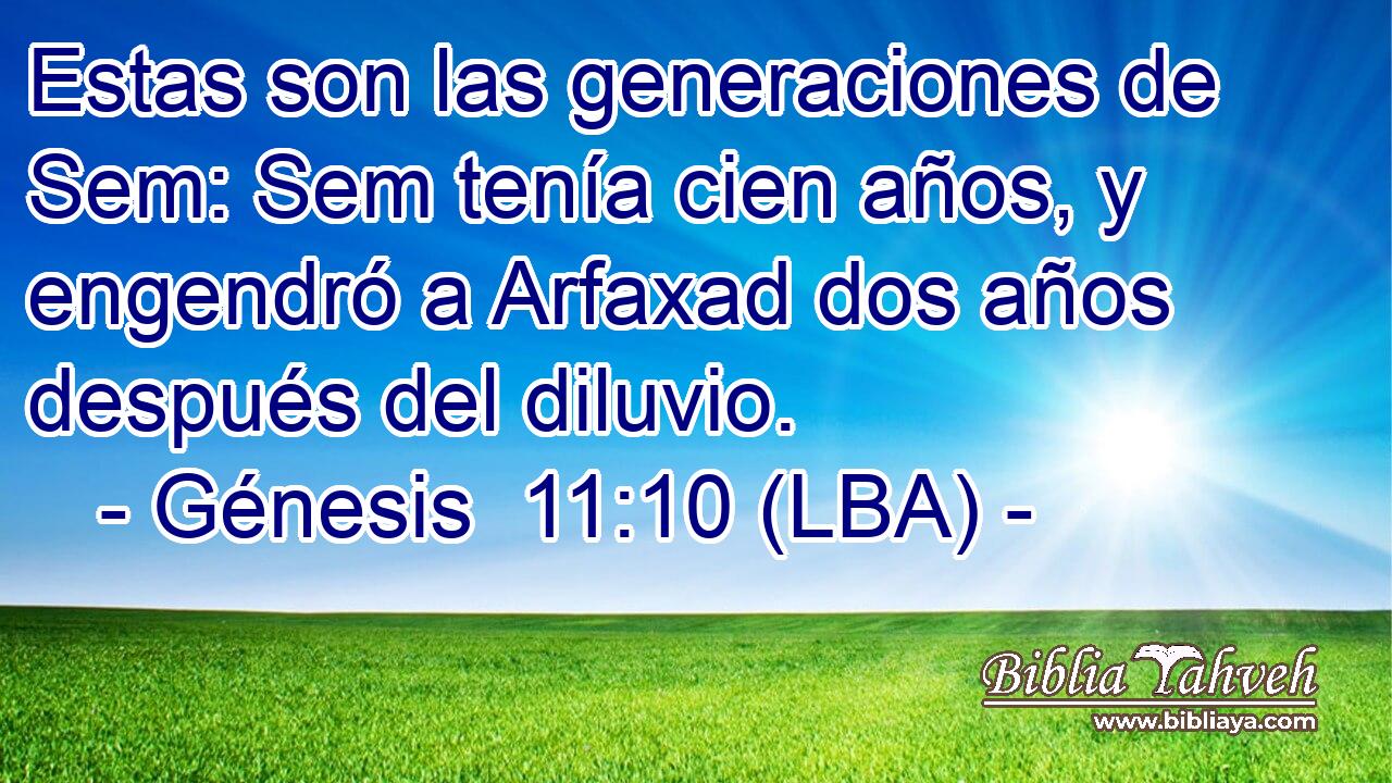 Estas son las generaciones de Sem: Sem tenía cien años, y engendró a Arfaxad dos años después del diluvio.