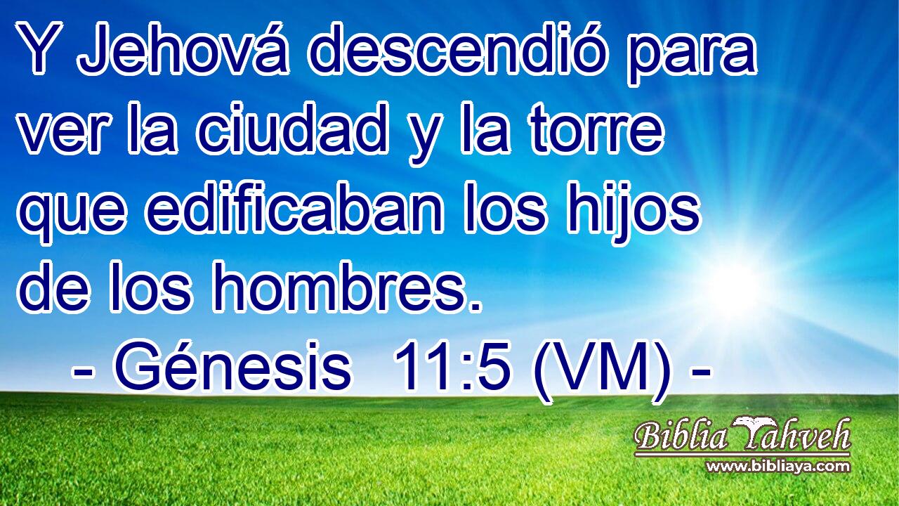  Y Jehová descendió para ver la ciudad y la torre que edificaban los hijos de los hombres. 