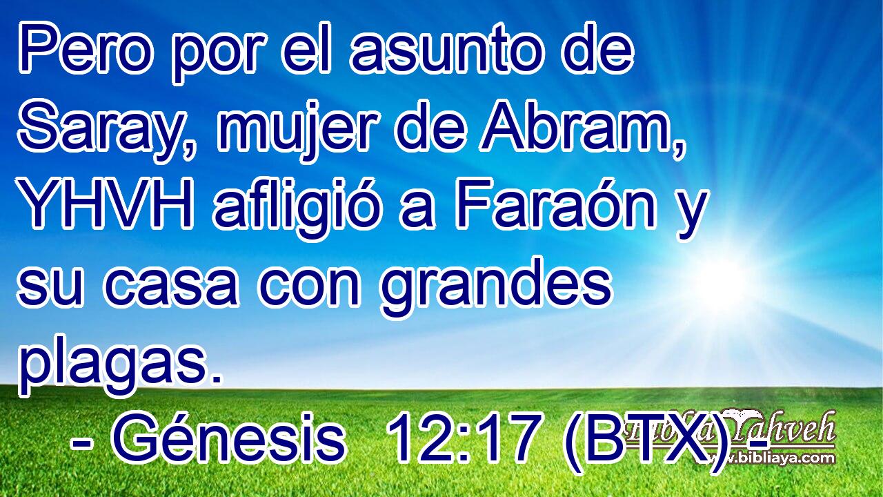 Pero por el asunto de Saray, mujer de Abram, YHVH afligió a Faraón y su casa con grandes plagas.