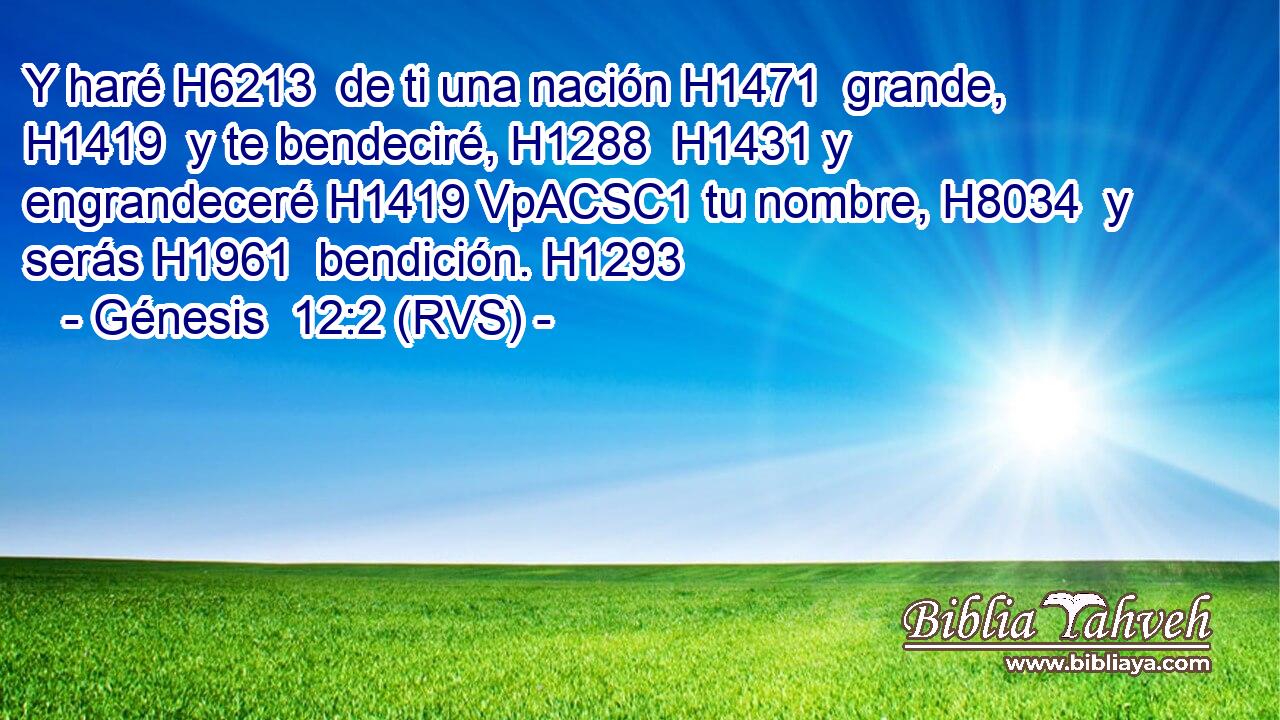 Y haré H6213  de ti una nación H1471  grande, H1419  y te bendeciré, H1288  H1431 y engrandeceré H1419 VpACSC1 tu nombre, H8034  y serás H1961  bendición. H1293  