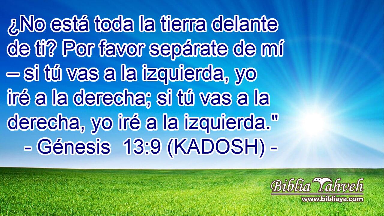  ¿No está toda la tierra delante de ti? Por favor sepárate de mí – si tú vas a la izquierda, yo iré a la derecha; si tú vas a la derecha, yo iré a la izquierda.