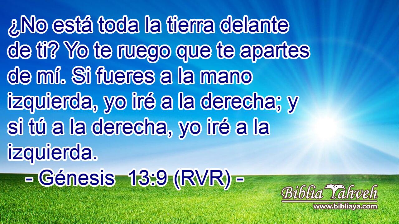 ¿No está toda la tierra delante de ti? Yo te ruego que te apartes de mí. Si fueres a la mano izquierda, yo iré a la derecha; y si tú a la derecha, yo iré a la izquierda.