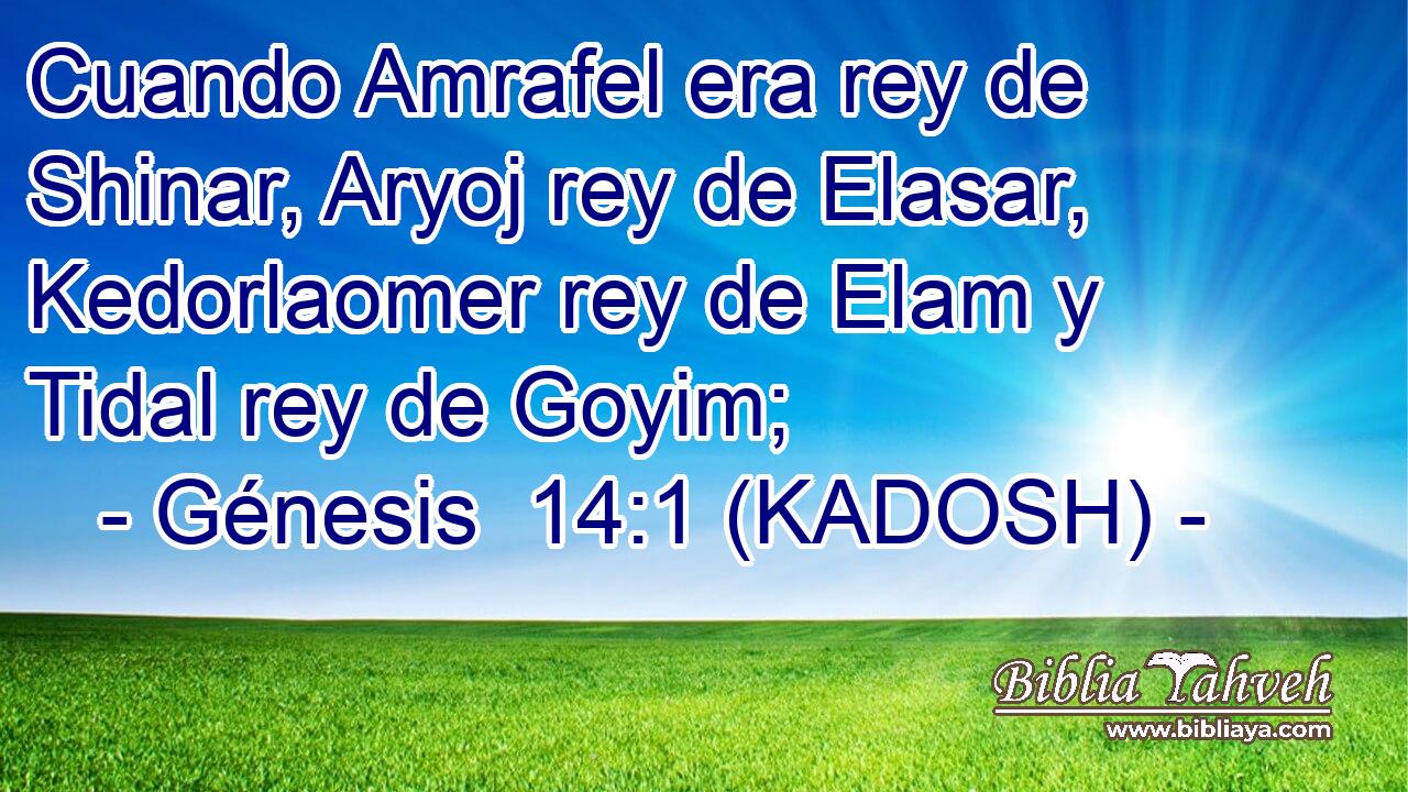  Cuando Amrafel era rey de Shinar, Aryoj rey de Elasar, Kedorlaomer rey de Elam y Tidal rey de Goyim; 
