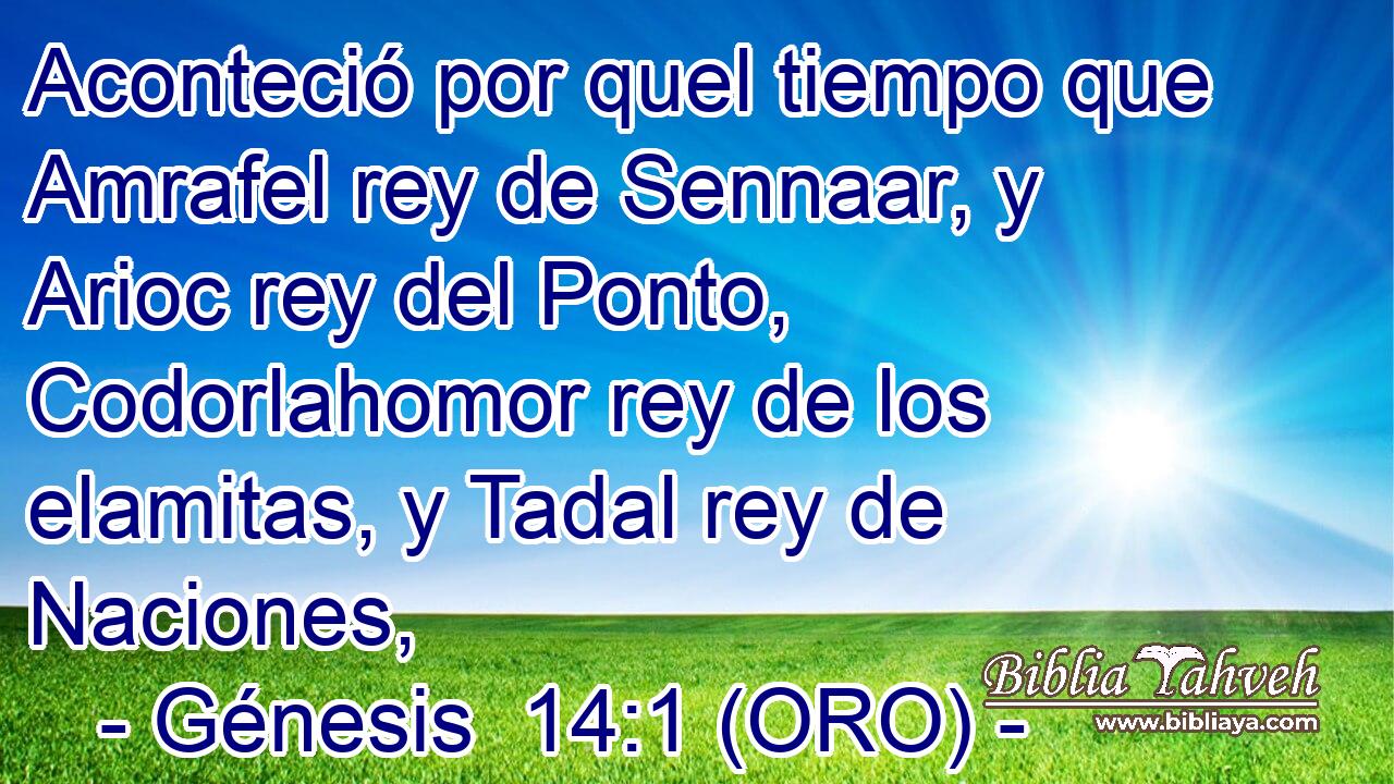  Aconteció por quel tiempo que Amrafel rey de Sennaar, y Arioc rey del Ponto, Codorlahomor rey de los elamitas, y Tadal rey de Naciones, 