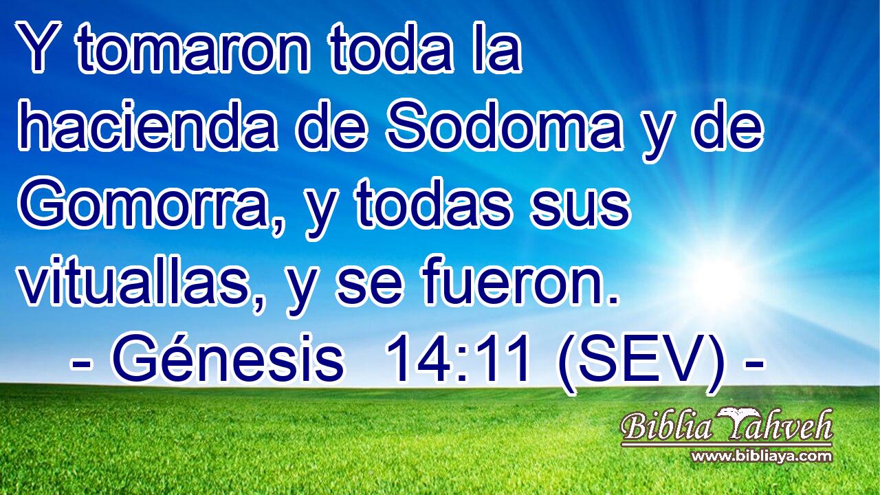 Y tomaron toda la hacienda de Sodoma y de Gomorra, y todas sus vituallas, y se fueron.