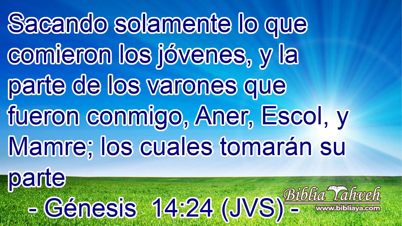 Sacando solamente lo que comieron los jóvenes, y la parte de los varones que fueron conmigo, Aner, Escol, y Mamre; los cuales tomarán su parte