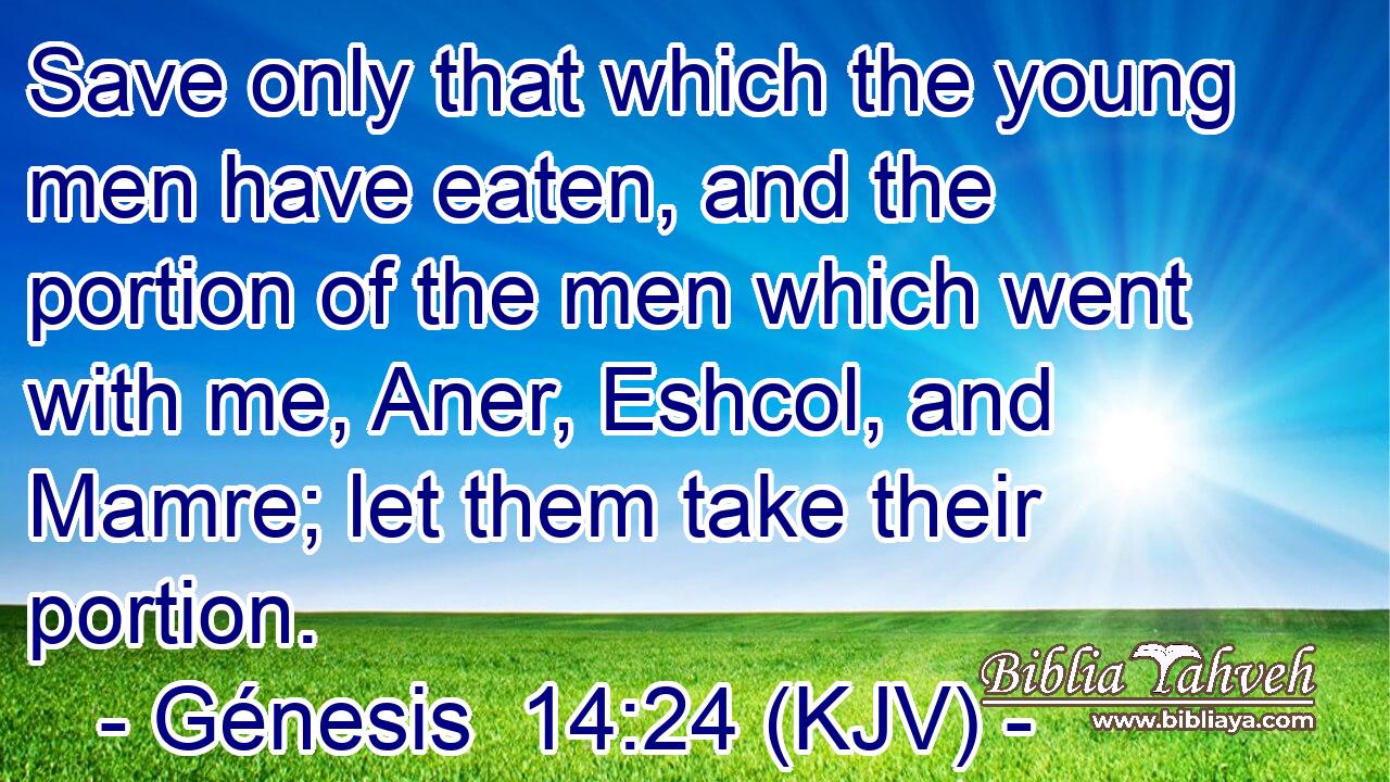 Save only that which the young men have eaten, and the portion of the men which went with me, Aner, Eshcol, and Mamre; let them take their portion.