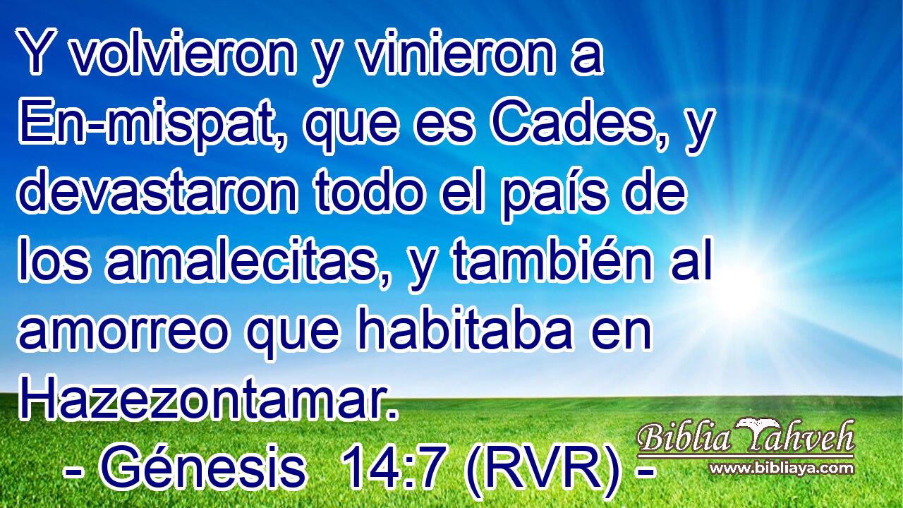 Y volvieron y vinieron a En-mispat, que es Cades, y devastaron todo el país de los amalecitas, y también al amorreo que habitaba en Hazezontamar.