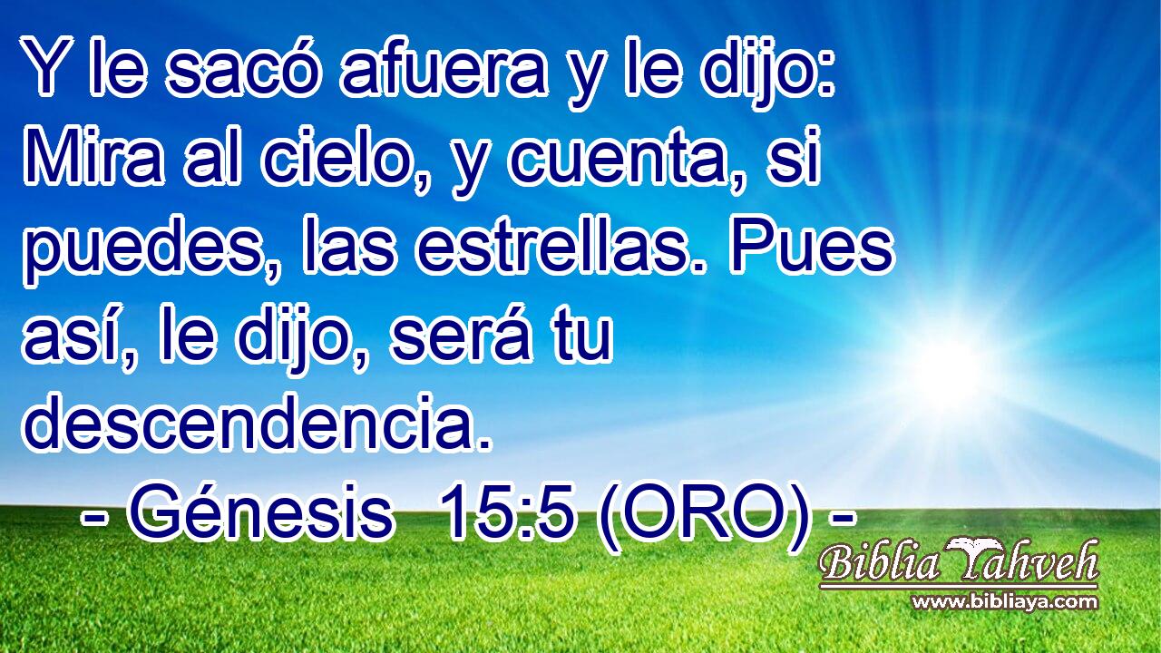  Y le sacó afuera y le dijo: Mira al cielo, y cuenta, si puedes, las estrellas. Pues así, le dijo, será tu descendencia. 