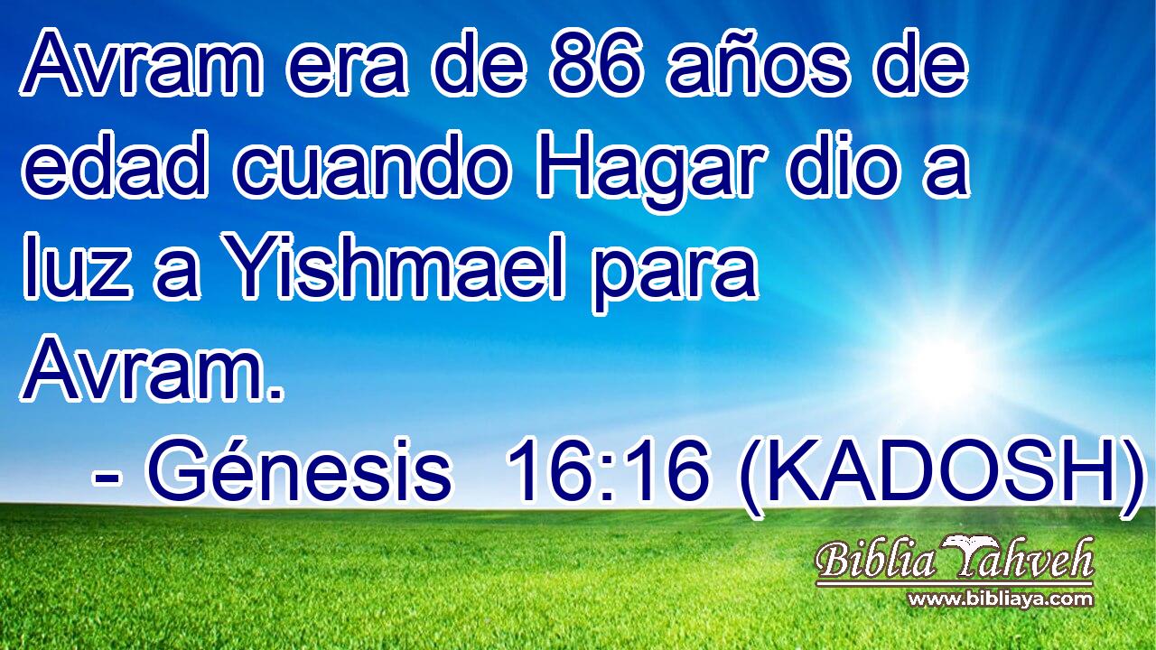  Avram era de 86 años de edad cuando Hagar dio a luz a Yishmael para Avram. 