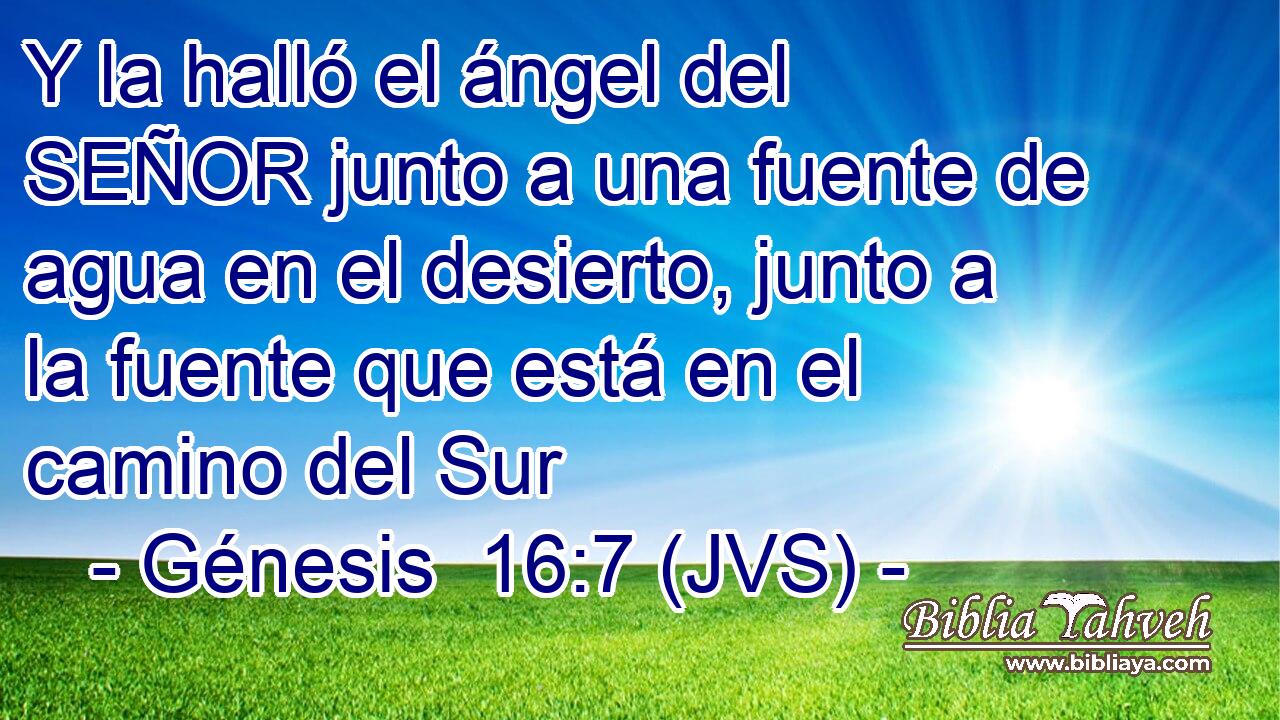 Y la halló el ángel del SEÑOR junto a una fuente de agua en el desierto, junto a la fuente que está en el camino del Sur
