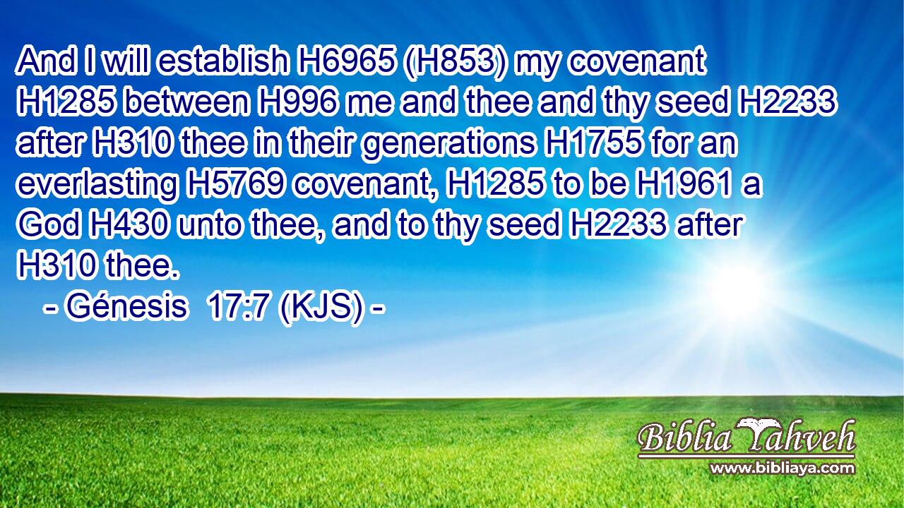 And I will establish H6965 (H853) my covenant H1285 between H996 me and thee and thy seed H2233 after H310 thee in their generations H1755 for an everlasting H5769 covenant, H1285 to be H1961 a God H430 unto thee, and to thy seed H2233 after H310 thee.