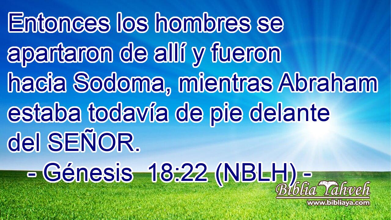  Entonces los hombres se apartaron de allí y fueron hacia Sodoma, mientras Abraham estaba todavía de pie delante del SEÑOR. 