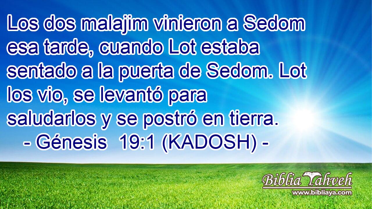  Los dos malajim vinieron a Sedom esa tarde, cuando Lot estaba sentado a la puerta de Sedom. Lot los vio, se levantó para saludarlos y se postró en tierra. 