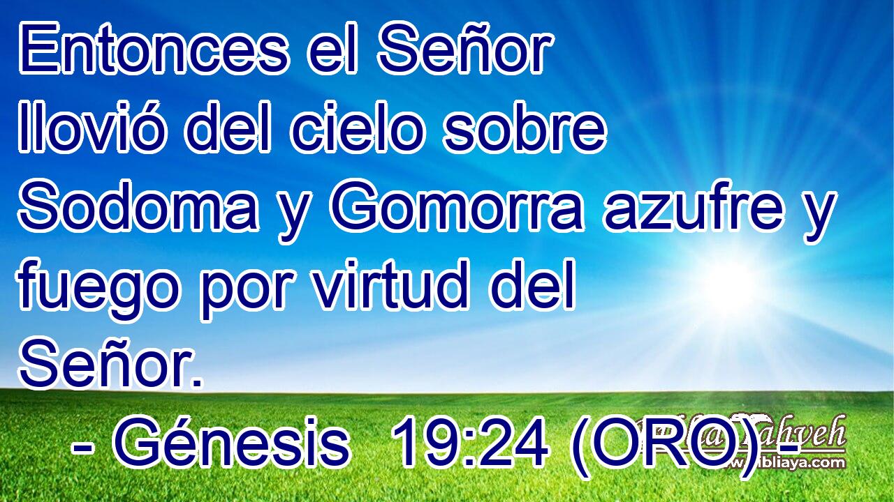  Entonces el Señor llovió del cielo sobre Sodoma y Gomorra azufre y fuego por virtud del Señor. 