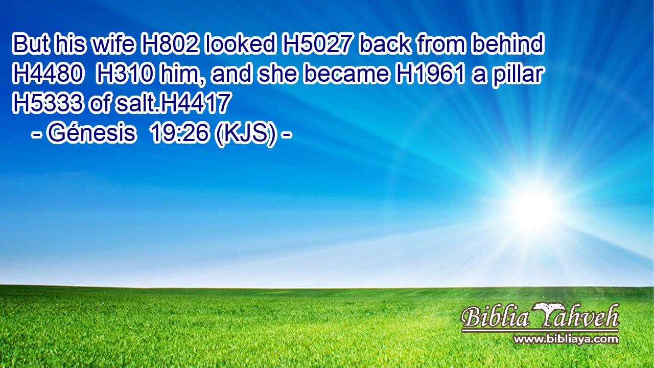 But his wife H802 looked H5027 back from behind H4480  H310 him, and she became H1961 a pillar H5333 of salt.H4417