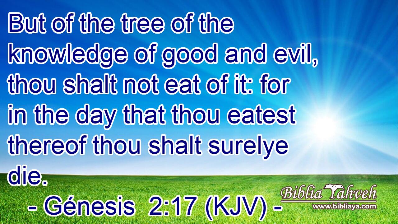 But of the tree of the knowledge of good and evil, thou shalt not eat of it: for in the day that thou eatest thereof thou shalt surelye die.