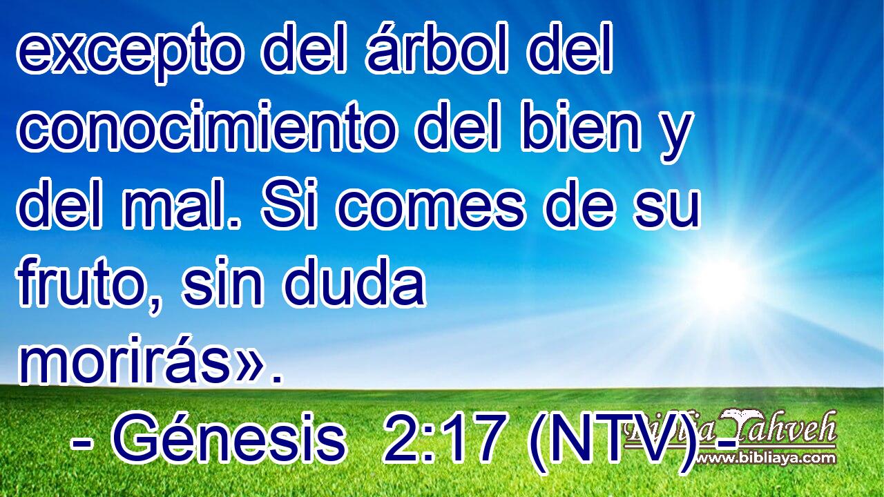 excepto del árbol del conocimiento del bien y del mal. Si comes de su fruto, sin duda morirás».