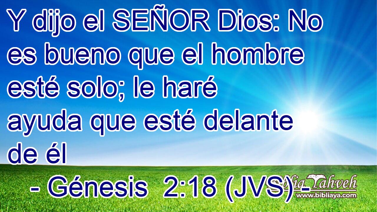 Y dijo el SEÑOR Dios: No es bueno que el hombre esté solo; le haré ayuda que esté delante de él