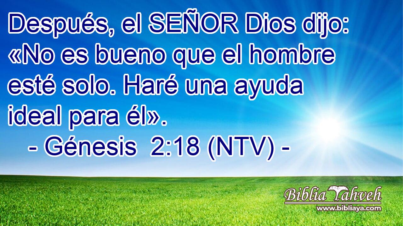 Después, el SEÑOR Dios dijo: «No es bueno que el hombre esté solo. Haré una ayuda ideal para él».