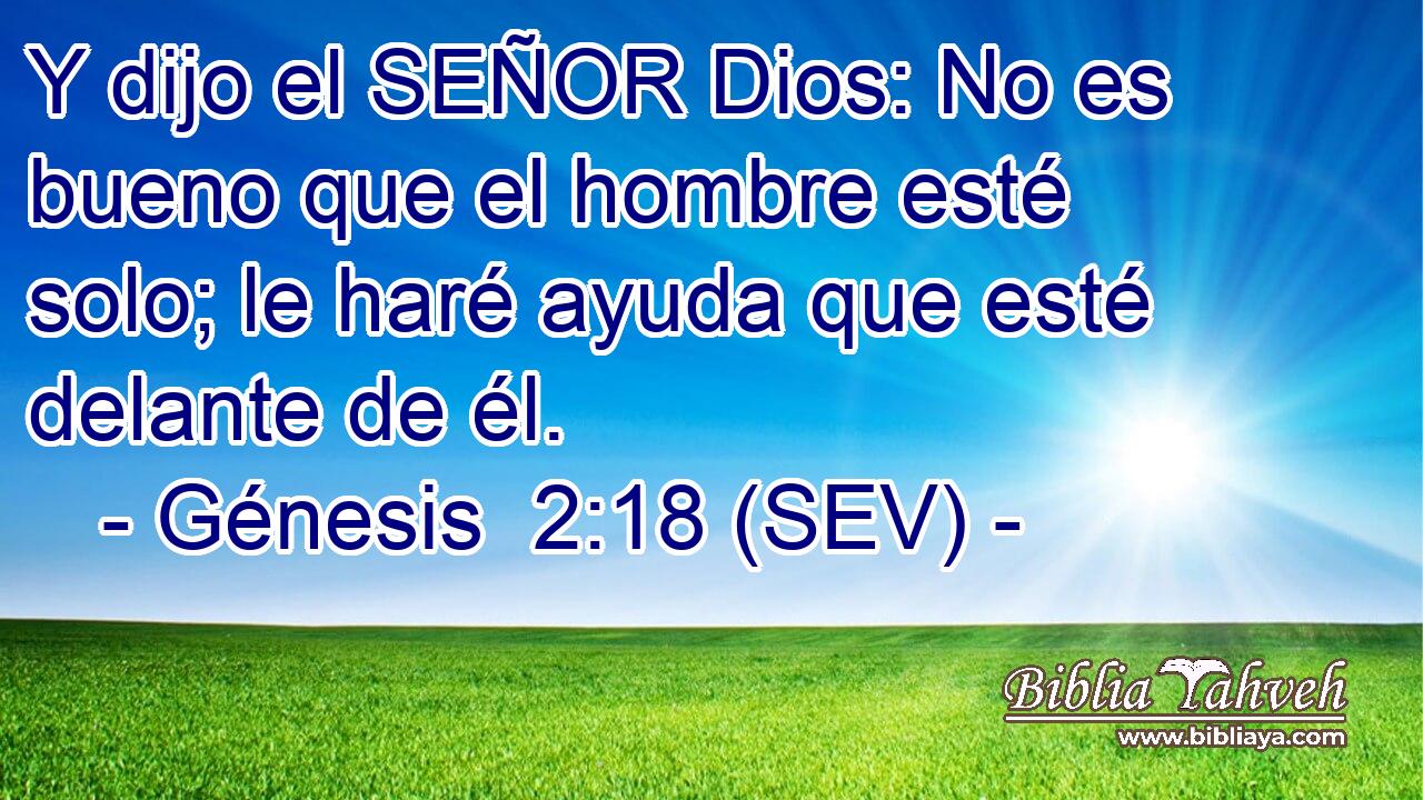 Y dijo el SEÑOR Dios: No es bueno que el hombre esté solo; le haré ayuda que esté delante de él.