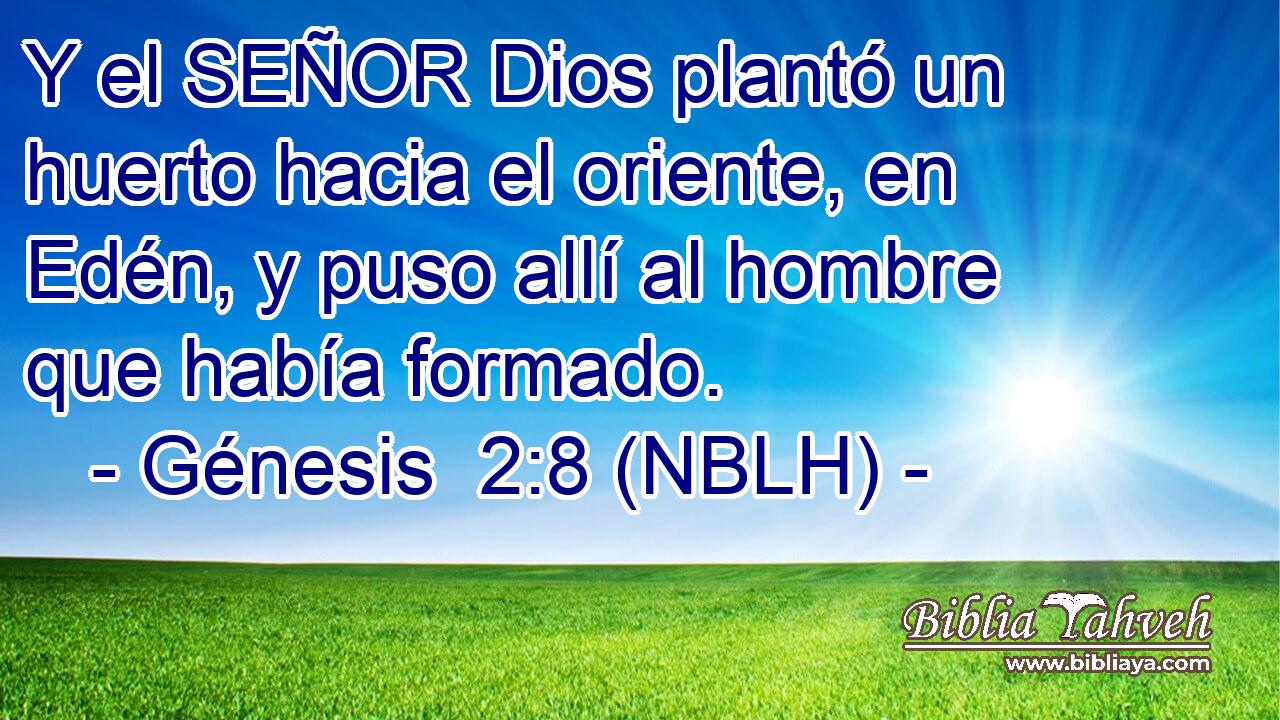  Y el SEÑOR Dios plantó un huerto hacia el oriente, en Edén, y puso allí al hombre que había formado. 