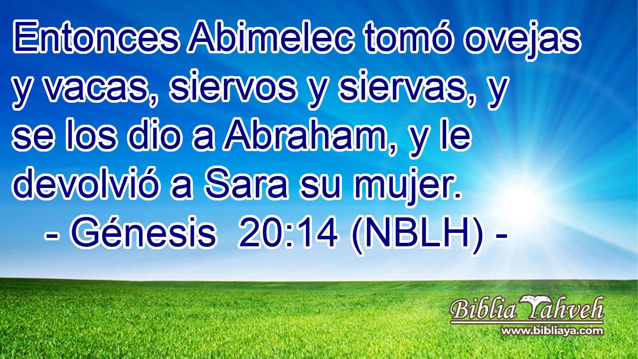  Entonces Abimelec tomó ovejas y vacas, siervos y siervas, y se los dio a Abraham, y le devolvió a Sara su mujer. 
