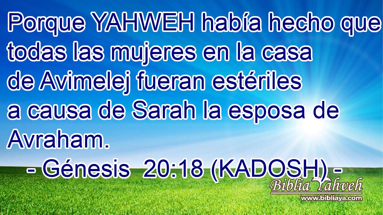  Porque YAHWEH había hecho que todas las mujeres en la casa de Avimelej fueran estériles a causa de Sarah la esposa de Avraham. 