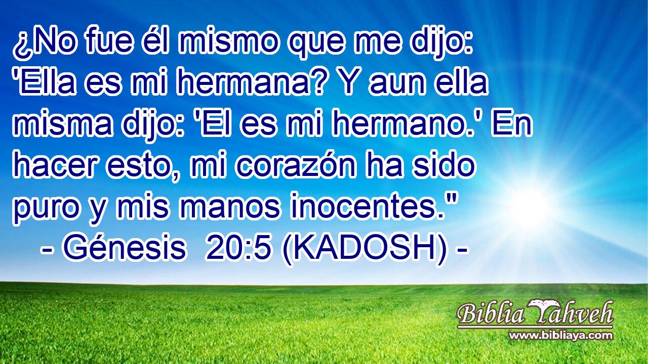  ¿No fue él mismo que me dijo: 'Ella es mi hermana? Y aun ella misma dijo: 'El es mi hermano.' En hacer esto, mi corazón ha sido puro y mis manos inocentes.
