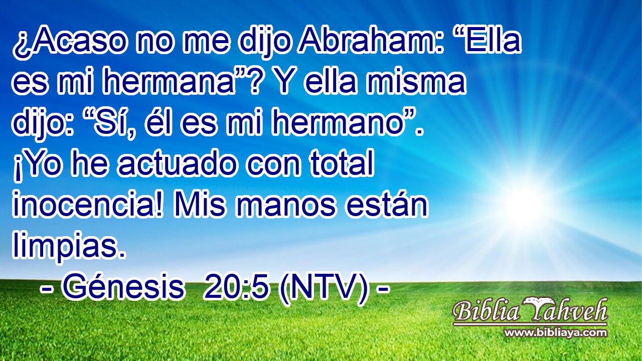¿Acaso no me dijo Abraham: “Ella es mi hermana”? Y ella misma dijo: “Sí, él es mi hermano”. ¡Yo he actuado con total inocencia! Mis manos están limpias.