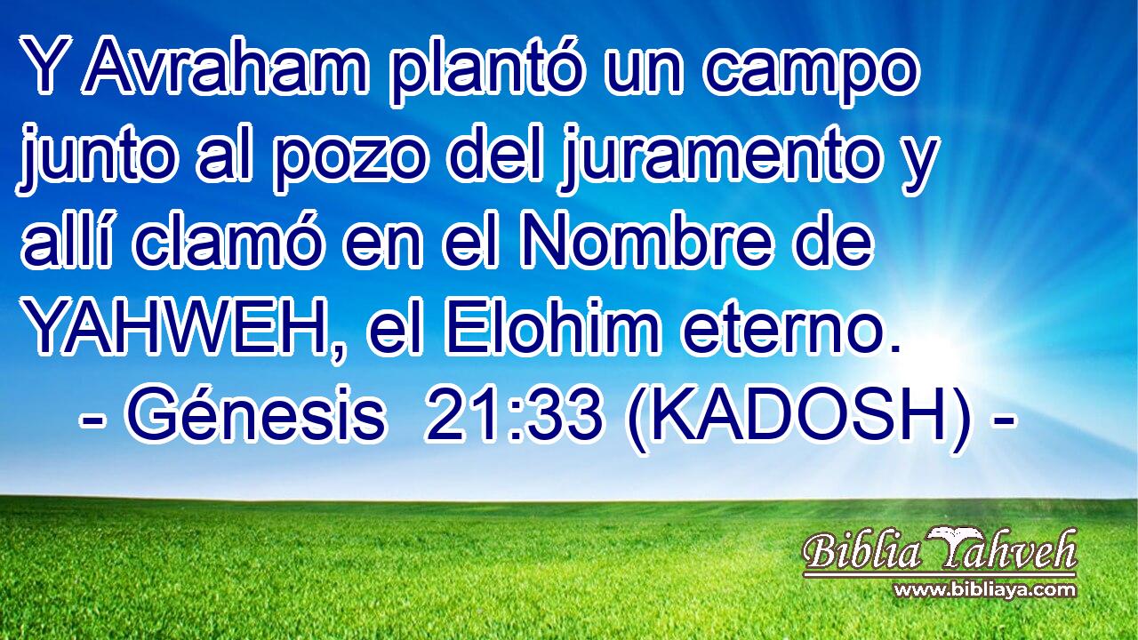  Y Avraham plantó un campo junto al pozo del juramento y allí clamó en el Nombre de YAHWEH, el Elohim eterno. 
