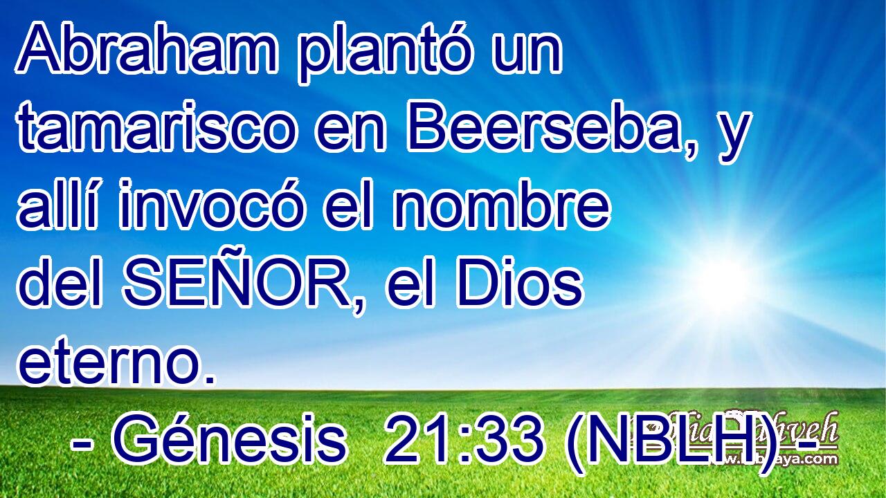  Abraham plantó un tamarisco en Beerseba, y allí invocó el nombre del SEÑOR, el Dios eterno. 