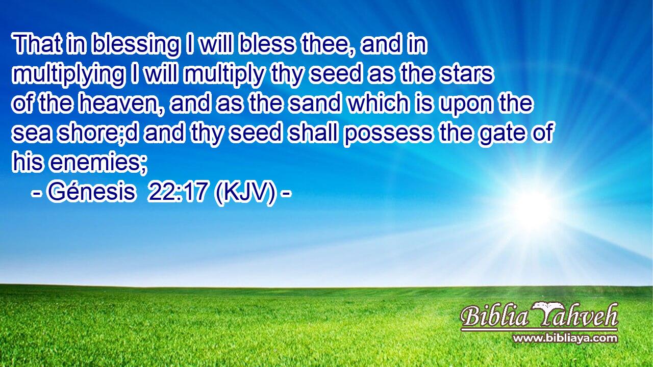 That in blessing I will bless thee, and in multiplying I will multiply thy seed as the stars of the heaven, and as the sand which is upon the sea shore;d and thy seed shall possess the gate of his enemies;
