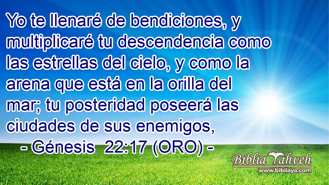  Yo te llenaré de bendiciones, y multiplicaré tu descendencia como las estrellas del cielo, y como la arena que está en la orilla del mar; tu posteridad poseerá las ciudades de sus enemigos, 
