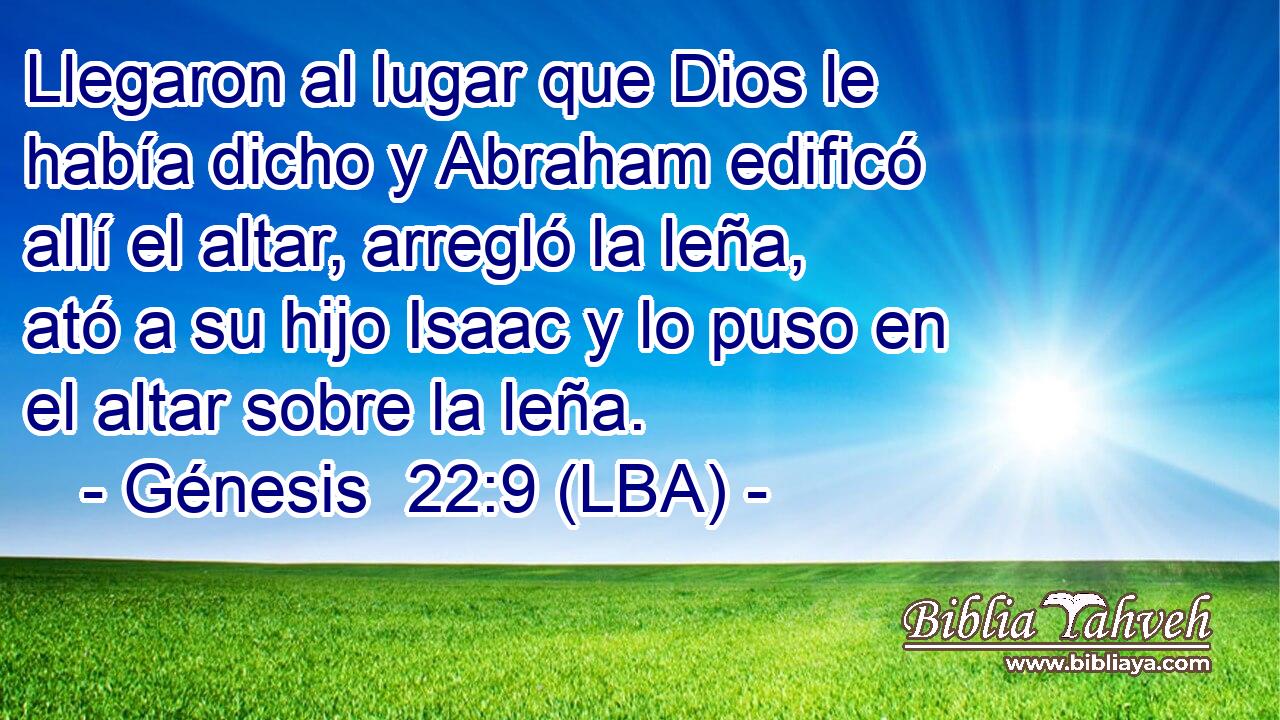 Llegaron al lugar que Dios le había dicho y Abraham edificó allí el altar, arregló la leña, ató a su hijo Isaac y lo puso en el altar sobre la leña.