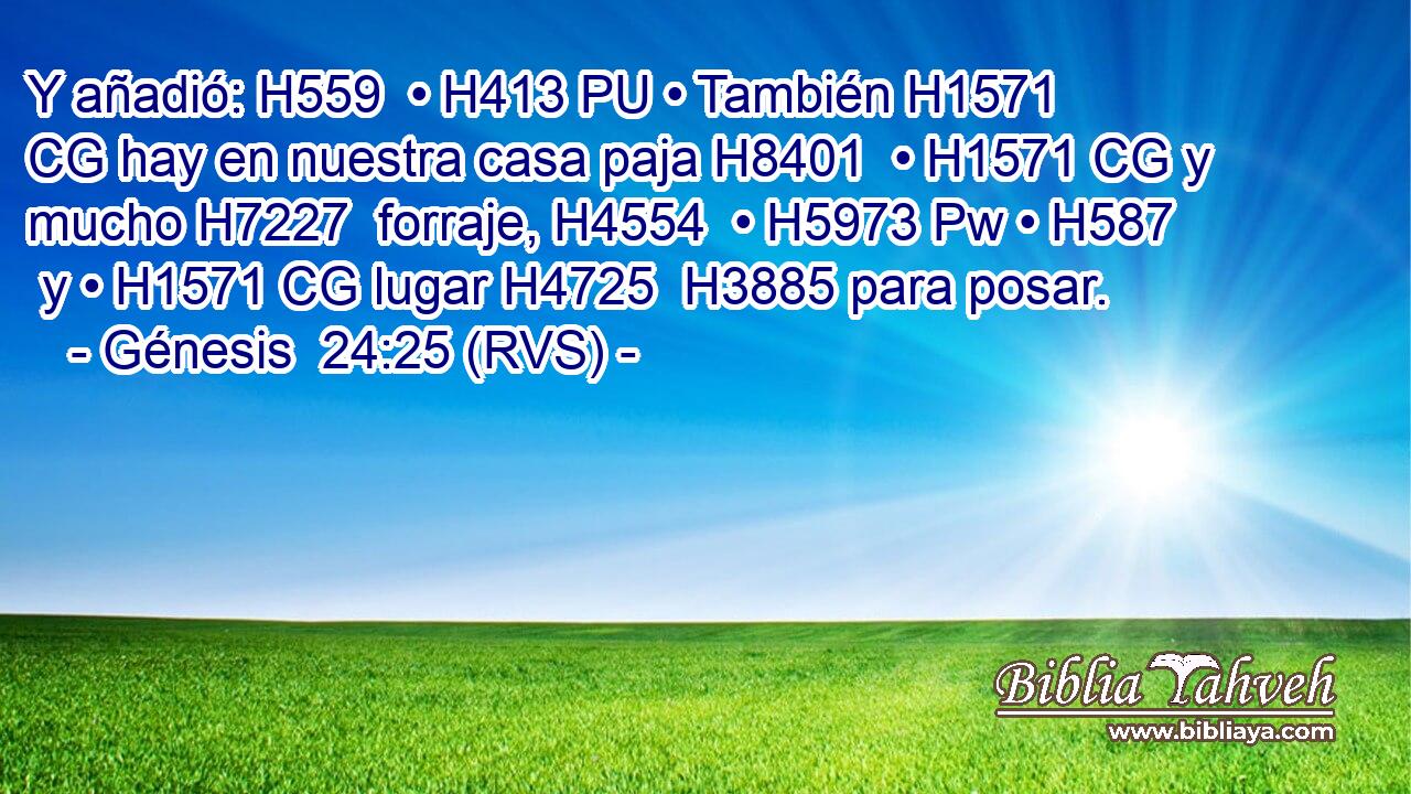 Y añadió: H559  • H413 PU • También H1571 CG hay en nuestra casa paja H8401  • H1571 CG y mucho H7227  forraje, H4554  • H5973 Pw • H587  y • H1571 CG lugar H4725  H3885 para posar. 