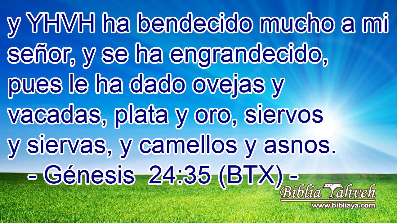 y YHVH ha bendecido mucho a mi señor, y se ha engrandecido, pues le ha dado ovejas y vacadas, plata y oro, siervos y siervas, y camellos y asnos.