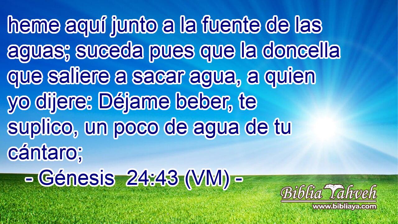  heme aquí junto a la fuente de las aguas; suceda pues que la doncella que saliere a sacar agua, a quien yo dijere: Déjame beber, te suplico, un poco de agua de tu cántaro; 
