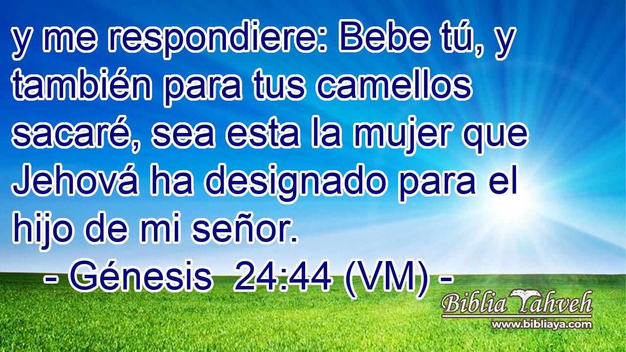  y me respondiere: Bebe tú, y también para tus camellos sacaré, sea esta la mujer que Jehová ha designado para el hijo de mi señor. 