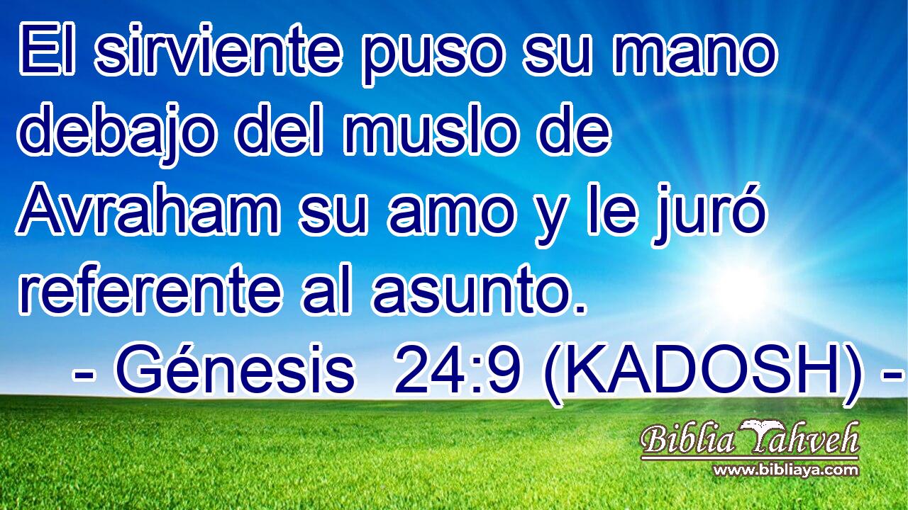  El sirviente puso su mano debajo del muslo de Avraham su amo y le juró referente al asunto. 