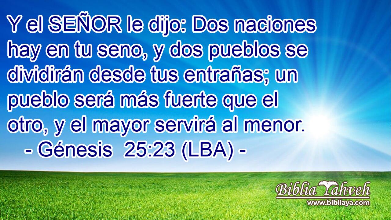 Y el SEÑOR le dijo: Dos naciones hay en tu seno, y dos pueblos se dividirán desde tus entrañas; un pueblo será más fuerte que el otro, y el mayor servirá al menor.