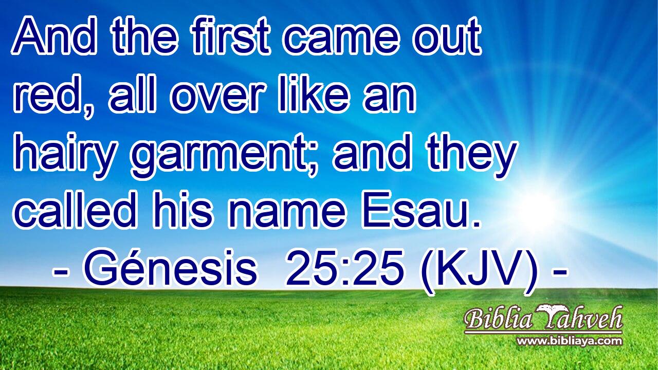 And the first came out red, all over like an hairy garment; and they called his name Esau.