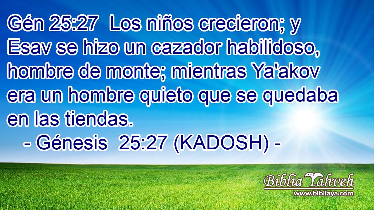  Los niños crecieron; y Esav se hizo un cazador habilidoso, hombre de monte; mientras Ya'akov era un hombre quieto que se quedaba en las tiendas. 