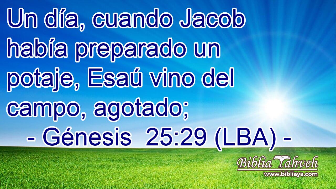 Un día, cuando Jacob había preparado un potaje, Esaú vino del campo, agotado;