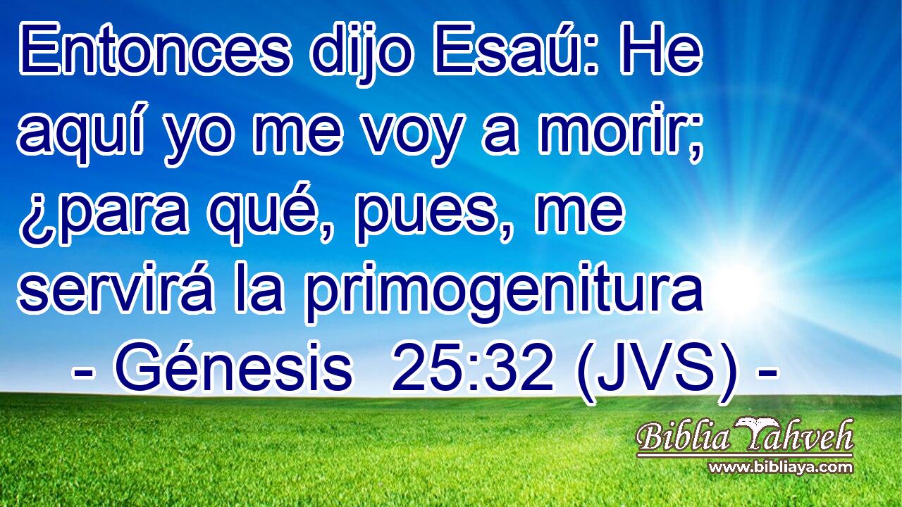 Entonces dijo Esaú: He aquí yo me voy a morir; ¿para qué, pues, me servirá la primogenitura