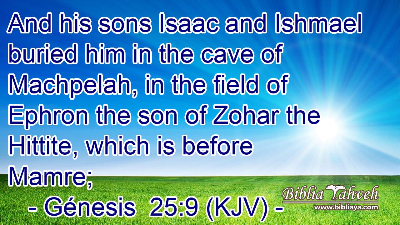 And his sons Isaac and Ishmael buried him in the cave of Machpelah, in the field of Ephron the son of Zohar the Hittite, which is before Mamre;