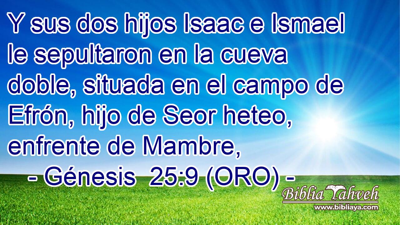  Y sus dos hijos Isaac e Ismael le sepultaron en la cueva doble, situada en el campo de Efrón, hijo de Seor heteo, enfrente de Mambre, 