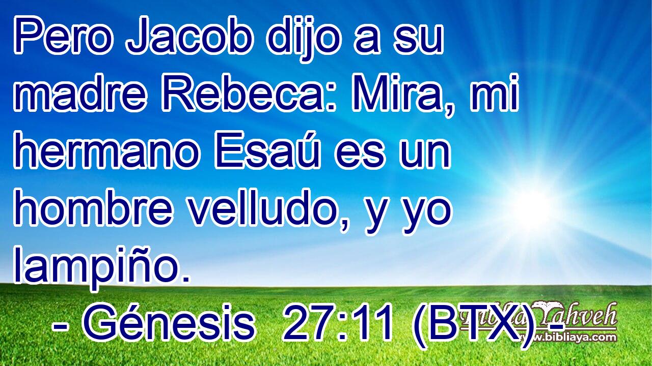 Pero Jacob dijo a su madre Rebeca: Mira, mi hermano Esaú es un hombre velludo, y yo lampiño.