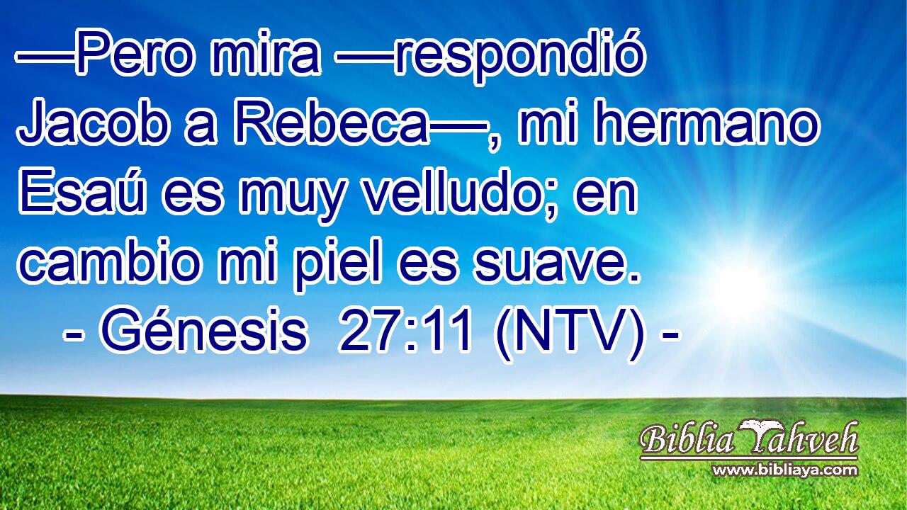 —Pero mira —respondió Jacob a Rebeca—, mi hermano Esaú es muy velludo; en cambio mi piel es suave.